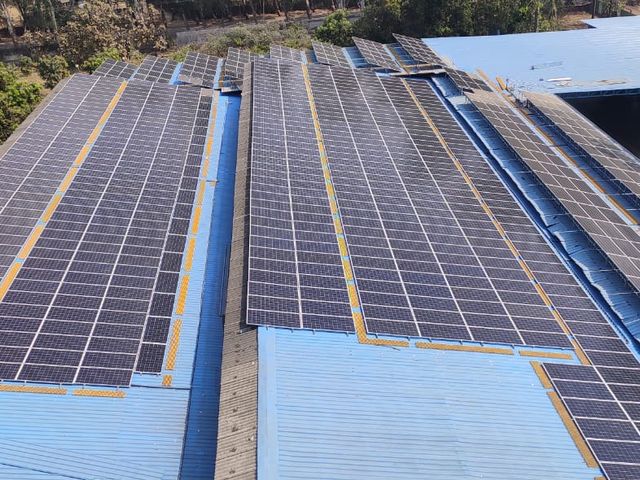 Rooftop solar panel array on an industrial shed