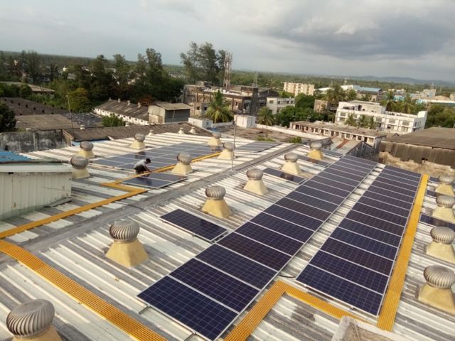 Commercial solar installation on a building rooftop